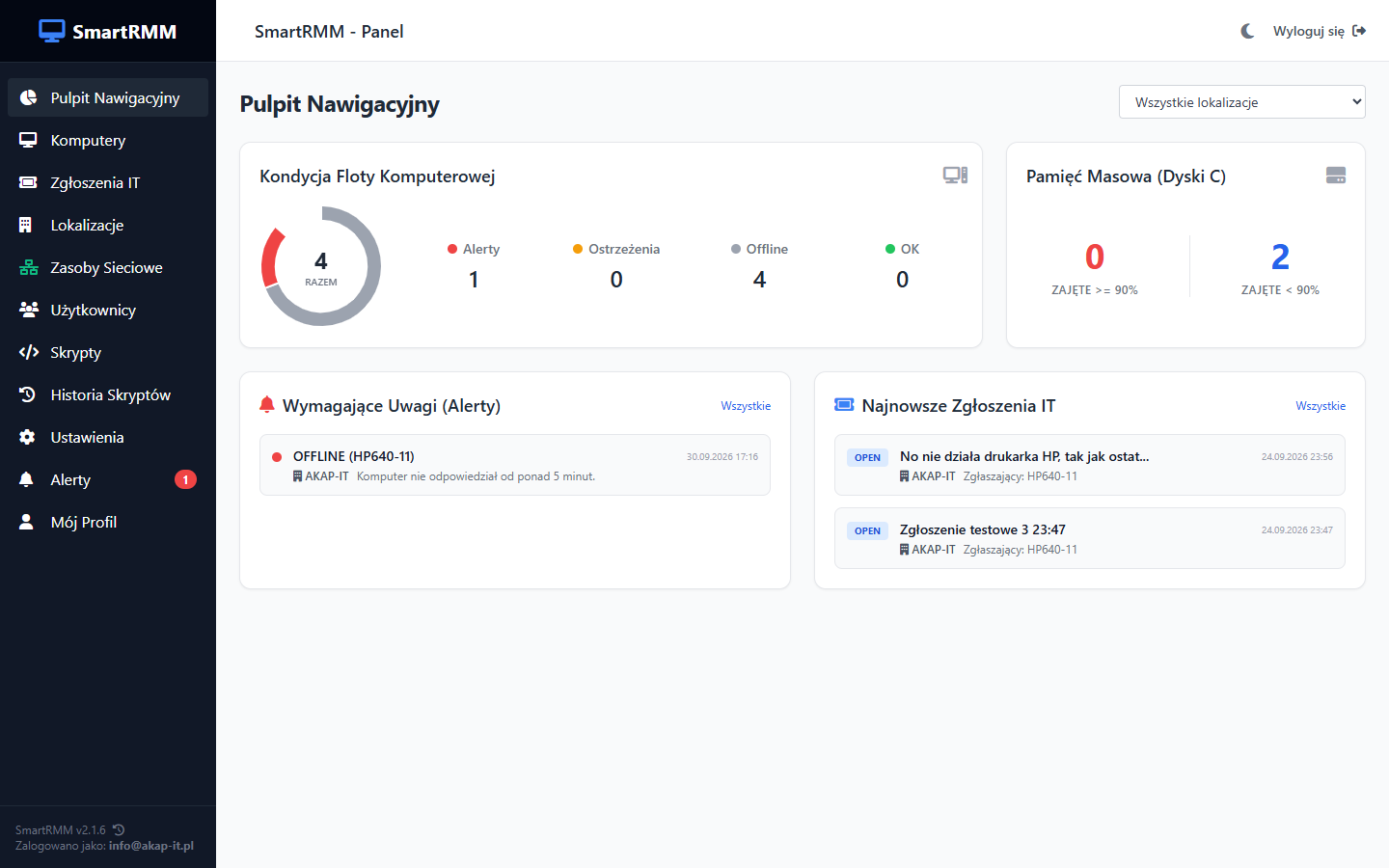 Panel Nawigacyjny SmartRMM - Realny Zrzut Ekranu